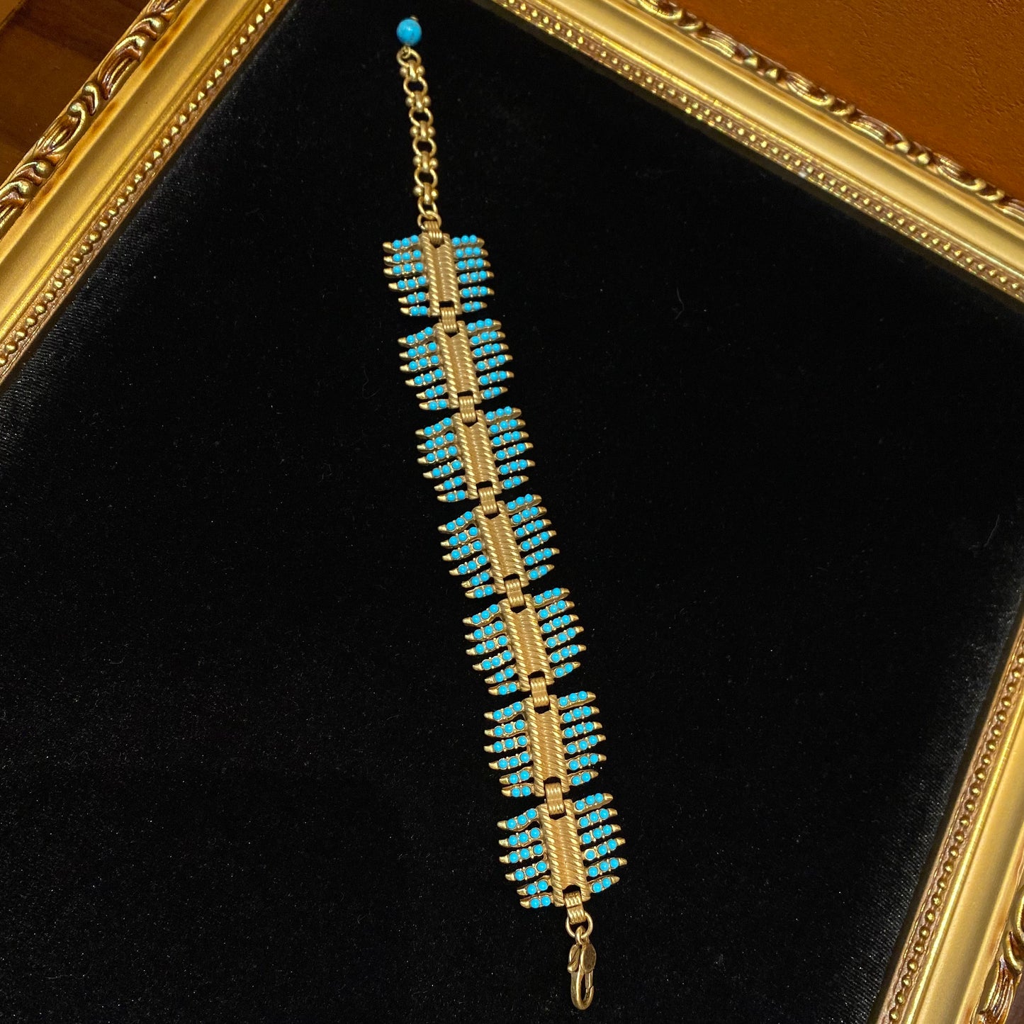 The Vantage Bracket made by Turquoise beads with brass 24k gold-plated inRussian Gold Color