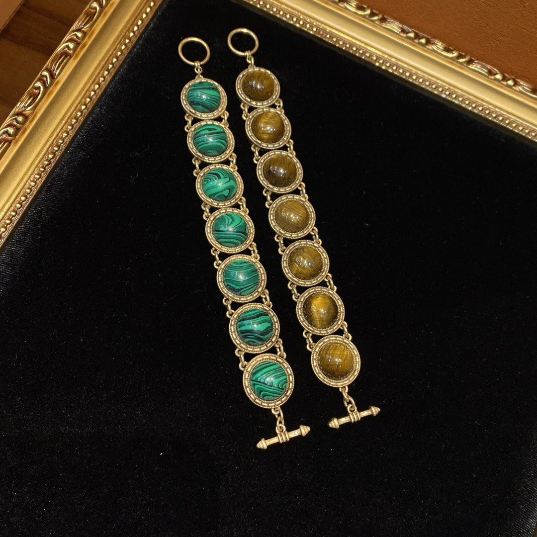Vintage style 18k-gold plated brass bracelet circle shape circle with tigereye