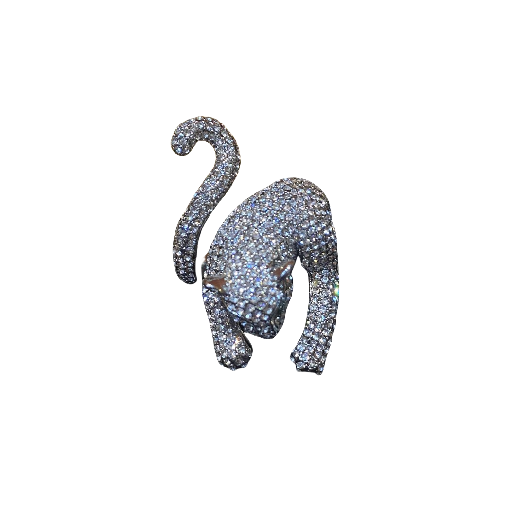 Vitatge style 925silver plated brass ring a leopard shape with rhinestones