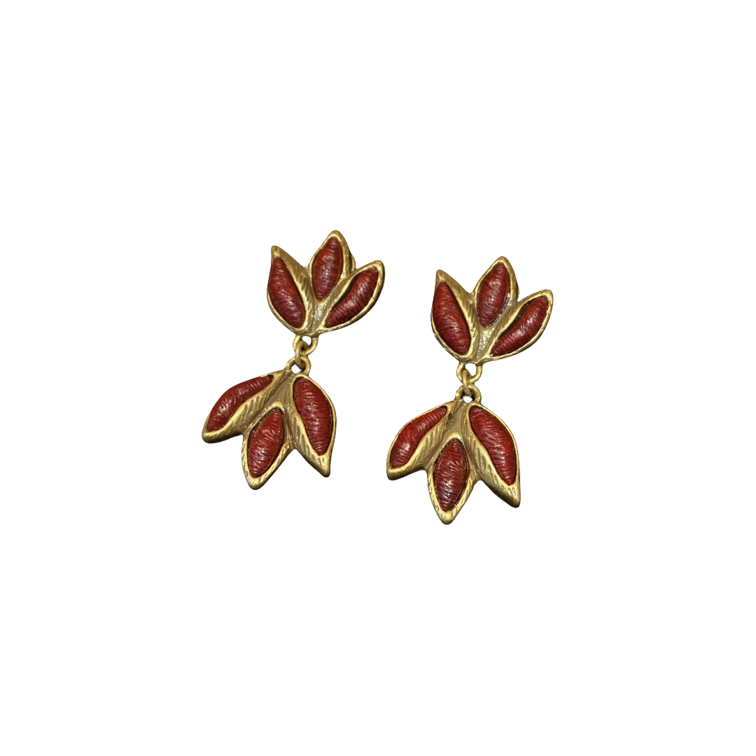 Fashion Vintage Designed brass drop earings 18k Gold-plated made by resin like leaves shapes Women'S Jewelry