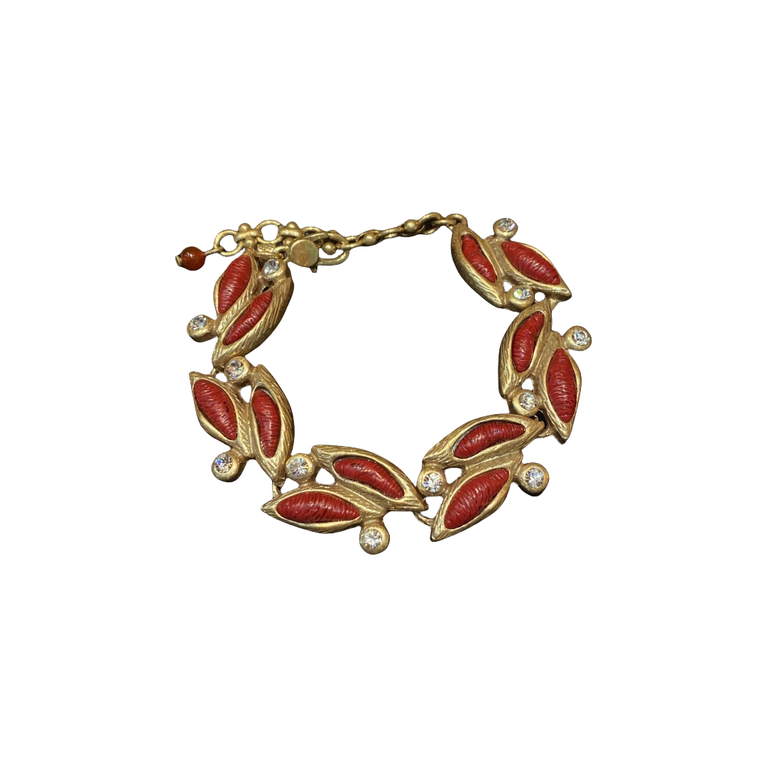 Fashion Vintage Designed brass adjustable bracelets 18k Gold-plated With rhinestones and resin leaves shapes Women'S Jewelry