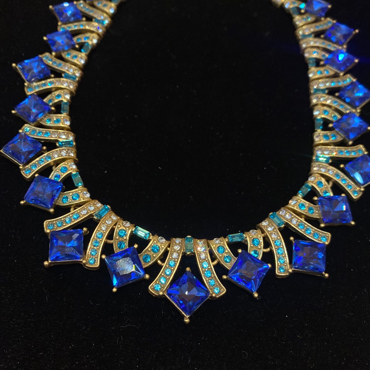 Fashion Vintage Designed brass adjustable Necklace 18k Gold-plated With blue Gemetric rhinestone Women'S Jewelry