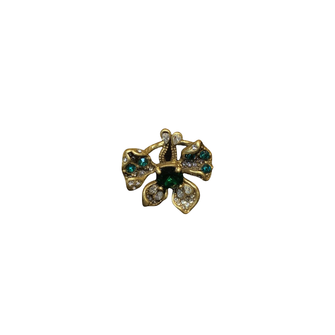 vintage style designed butterful rings with green rhinestones brass 18k-gold plated cute and trendy