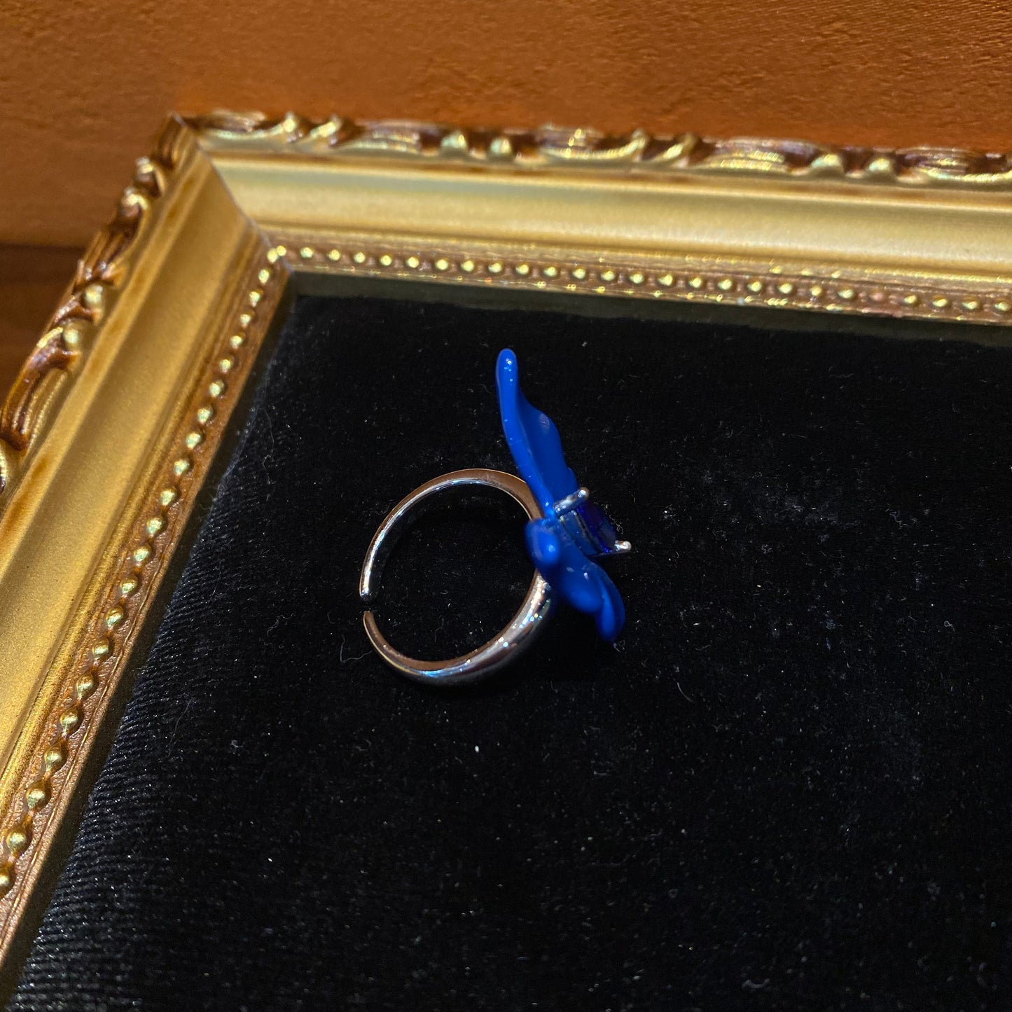 Trendy fasion butterfly rings brass white gold plated with blue blue enamelled
