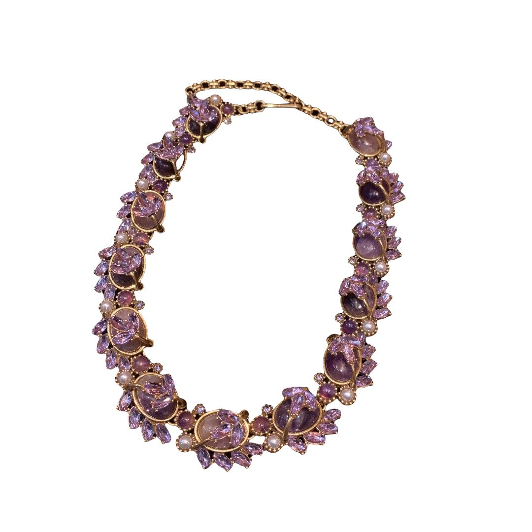 vintage style designed adjustable 18k-gold plated brass with rhinestone and amethyst gorgerous and luxery necklace
