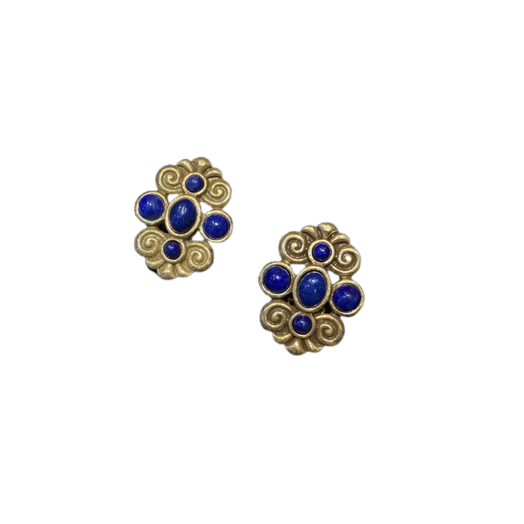 Vintage style design brass 18k-gold plated with lapis lazuli earring