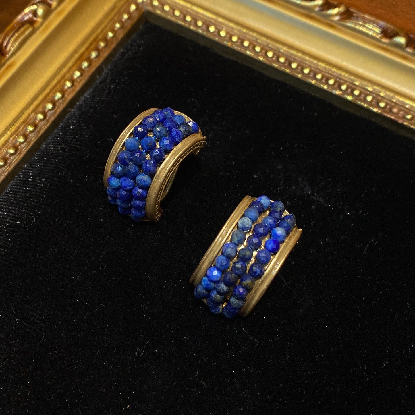Vintage style design brass 18k-gold plated with lapis lazuli hoop earrings