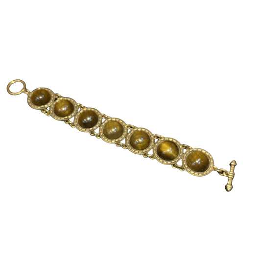 Vintage style 18k-gold plated brass bracelet circle shape circle with tigereye