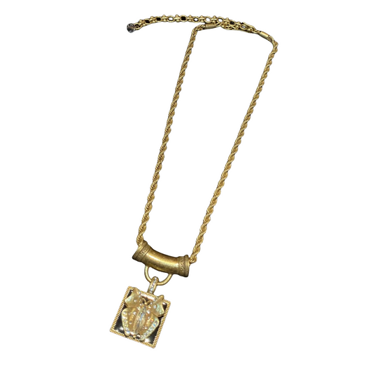 Vintage style 18k-gold plated brass adjustabel necklace butterfly square shape  with rhinestone with black enamel