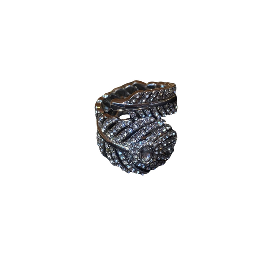 Vitatge style 925silver plated brass ring a plume shape with rhinestones
