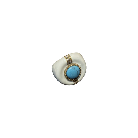 vintage style 18k-gold plated white enamelled ring with a circle turquoise in the middle