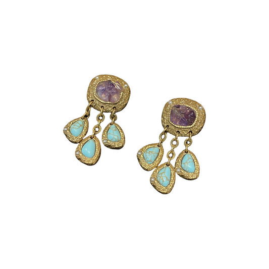Vintage style designed a Squred shape with amethyst and tassle with turquoises earings fashion and trendy