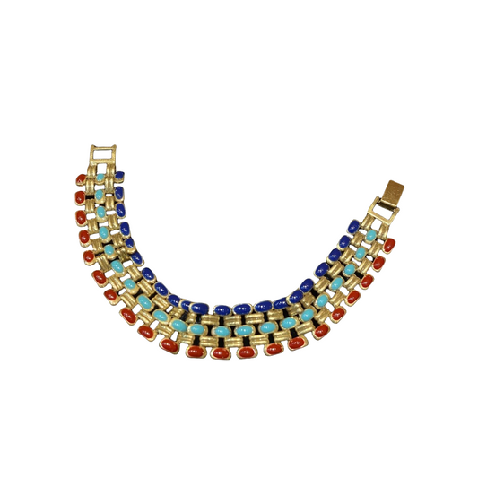 Vintage style desinged brass 18k-gold plated with colors emenalled bracelet trendy