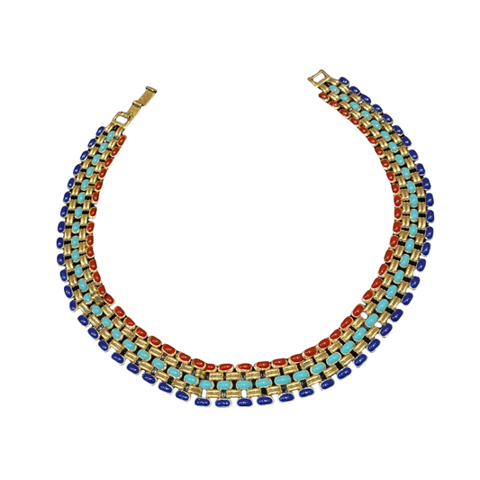 Vintage style desinged brass 18k-gold plated with colors emenalled necklace trendy
