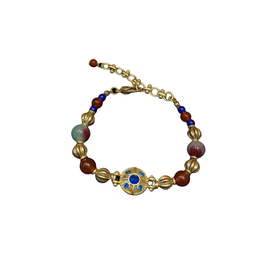 vintage style designed adjustable brass 18k-gold plated bracelet with nature stones and rhinestones trendy