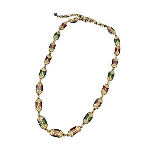vintage style designed adjustable brass 18k-gold plated necklace with differnt colors geometric resin