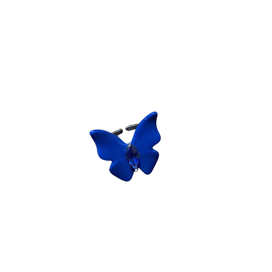 Trendy fasion butterfly rings brass white gold plated with blue blue enamelled