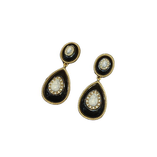 vintage style brass 18k-gold oval and water drop shape with natural stones drop earrings