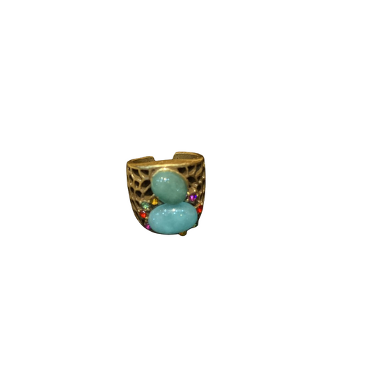 Vintage style designed brass ring with 18k-gold plated with natural stones