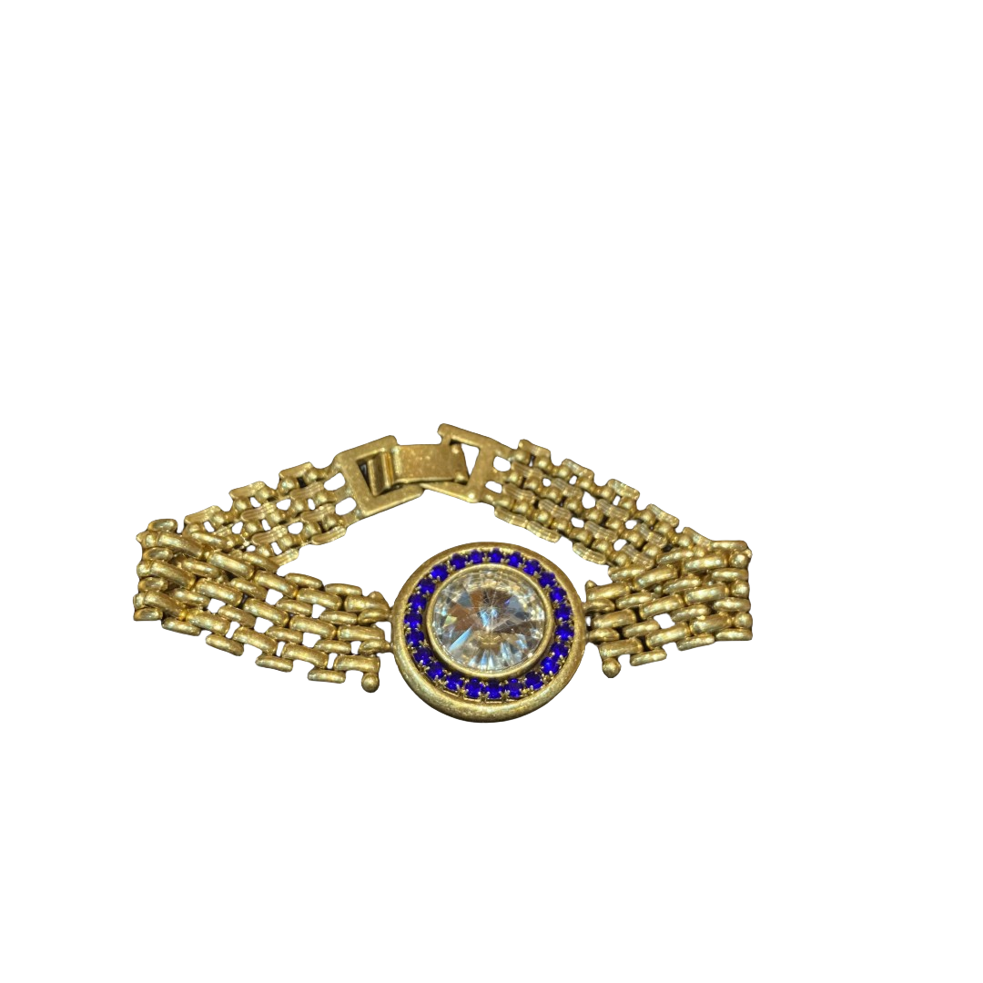 Vintage style desgned 18k-gold plated brass with circle rhinestone bracelet like a watch