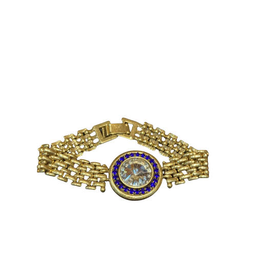 Vintage style desgned 18k-gold plated brass with circle rhinestone bracelet like a watch