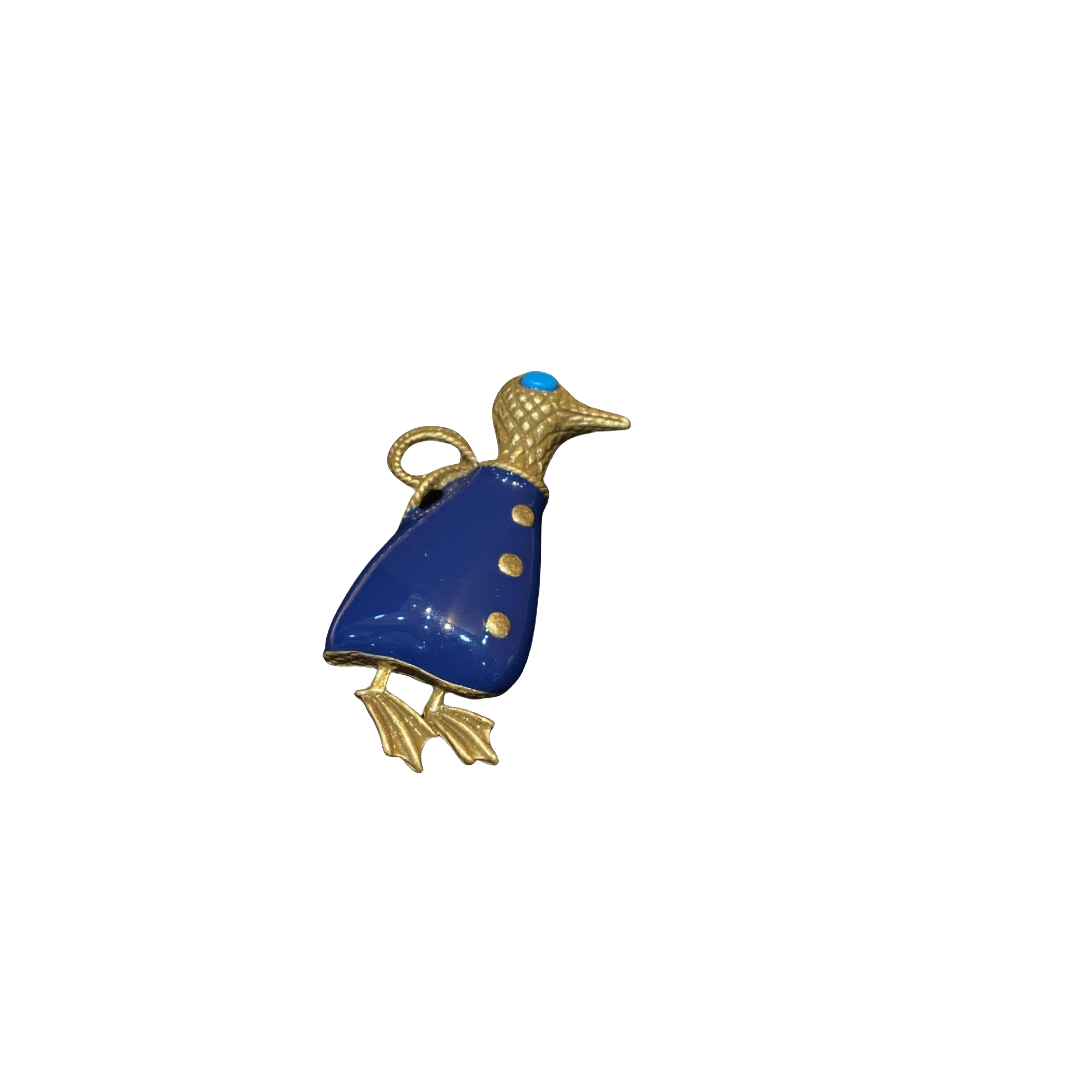 vintage style designed penguin pin made by the brass 18k-gold plated with blue enamelled pin cute