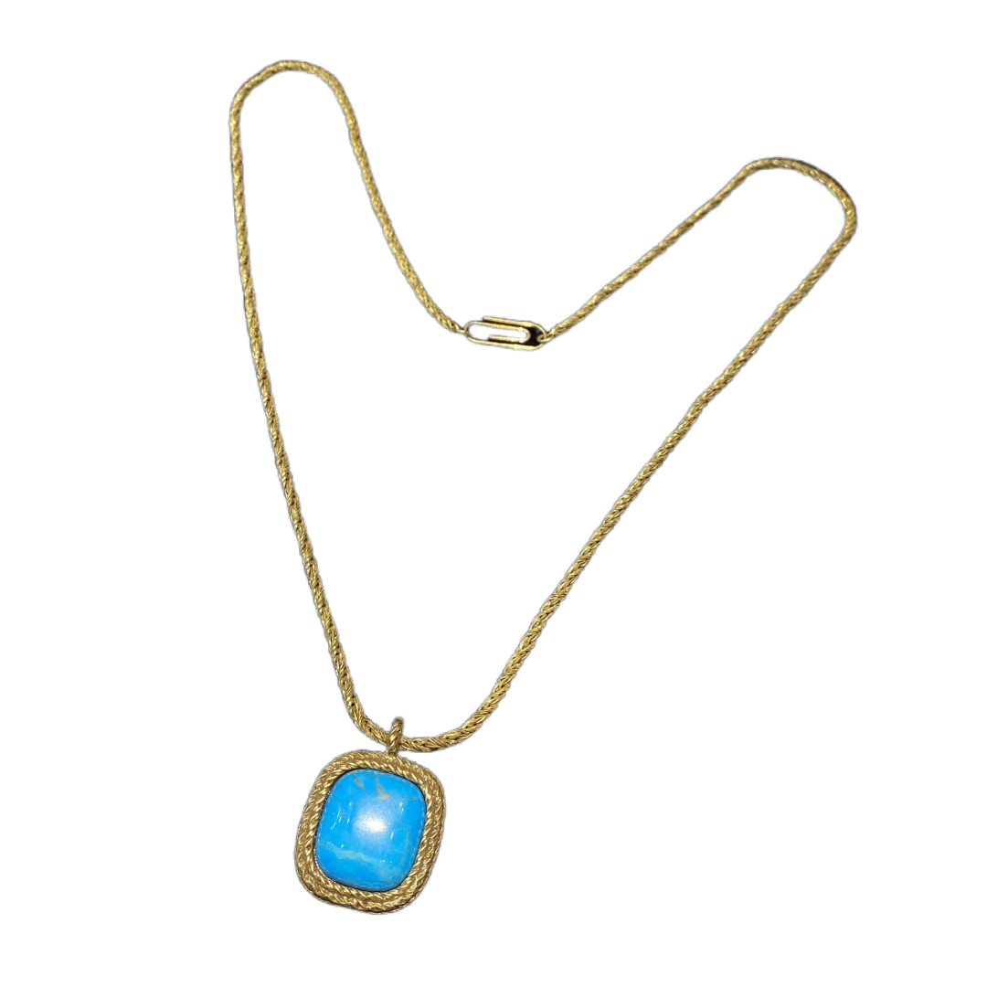 vintags style designed 18k-gold plated brass with turquoise in square shape drop necklace.
