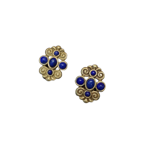 Vintage style design brass 18k-gold plated with lapis lazuli earring