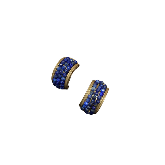 Vintage style design brass 18k-gold plated with lapis lazuli hoop earrings