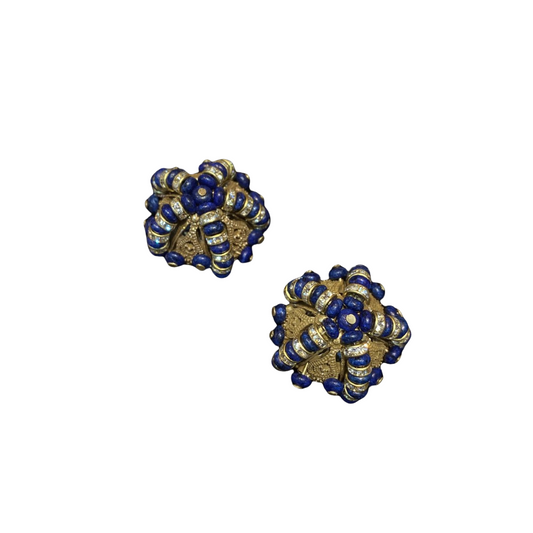 Vintage style 18k-gold plated brass in a star shape earrings with Lapis lazuli and rhinestone