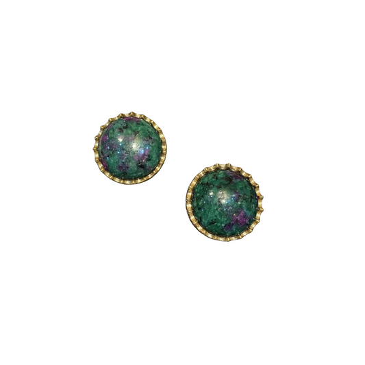 vintage style 18k-gold plated brass circle shape with natural stone earrings.